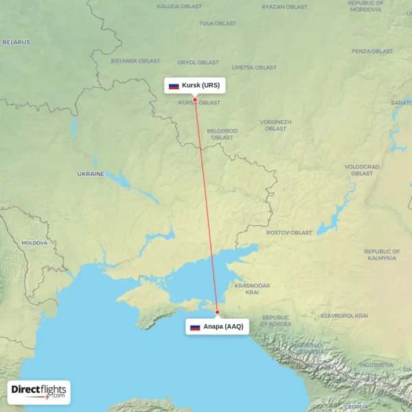 Kursk - Anapa direct flight map