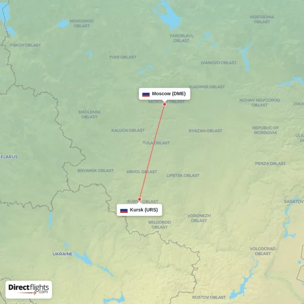 Kursk - Moscow direct flight map