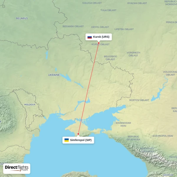 Kursk - Simferopol direct flight map