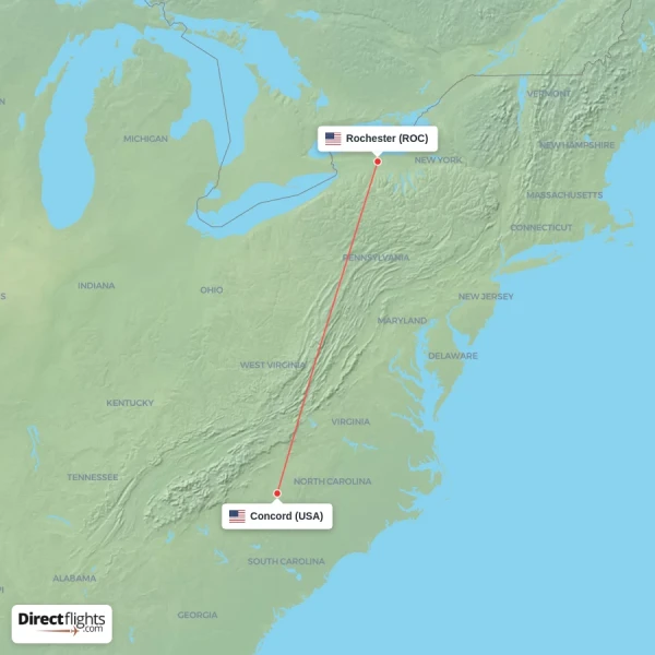 Concord - Rochester direct flight map