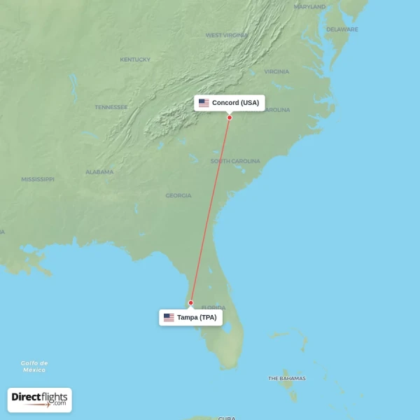 Concord - Tampa direct flight map