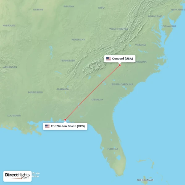 Concord - Fort Walton Beach direct flight map