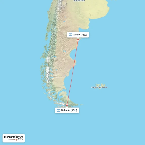 Ushuaia - Trelew direct flight map