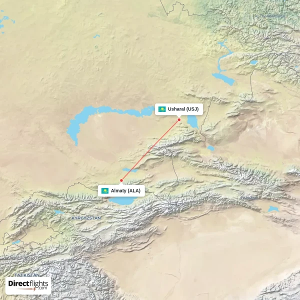 Usharal - Almaty direct flight map