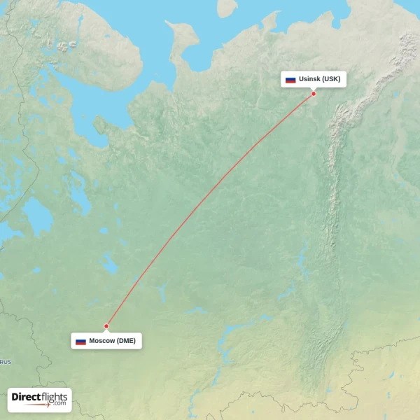 Usinsk - Moscow direct flight map