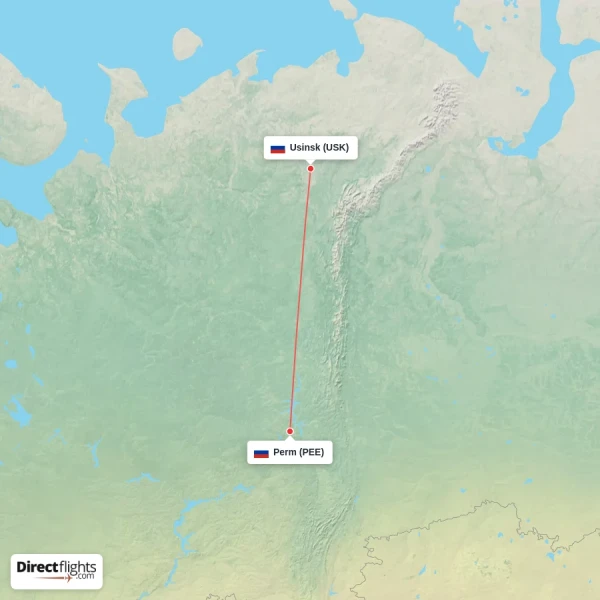 Usinsk - Perm direct flight map