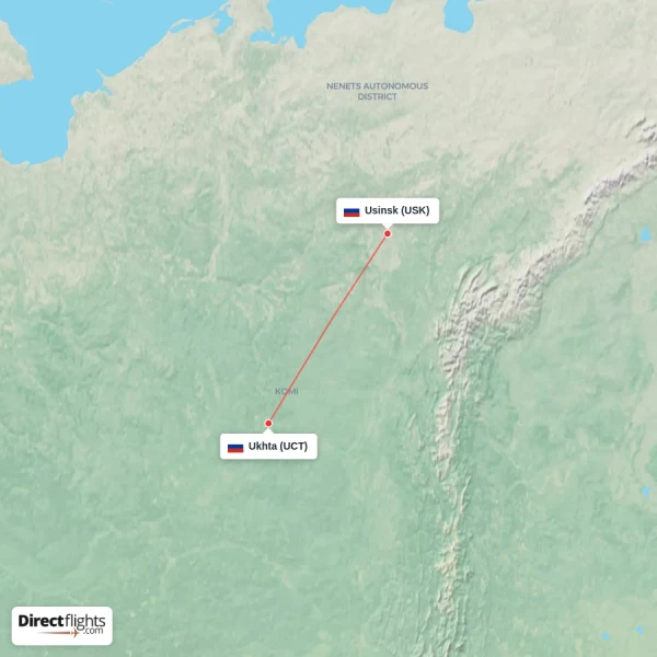 Usinsk - Ukhta direct flight map