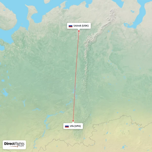 Usinsk - Ufa direct flight map