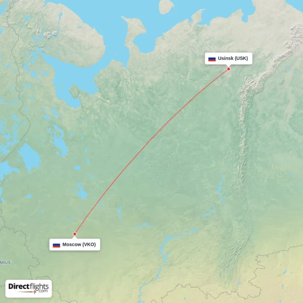 Usinsk - Moscow direct flight map