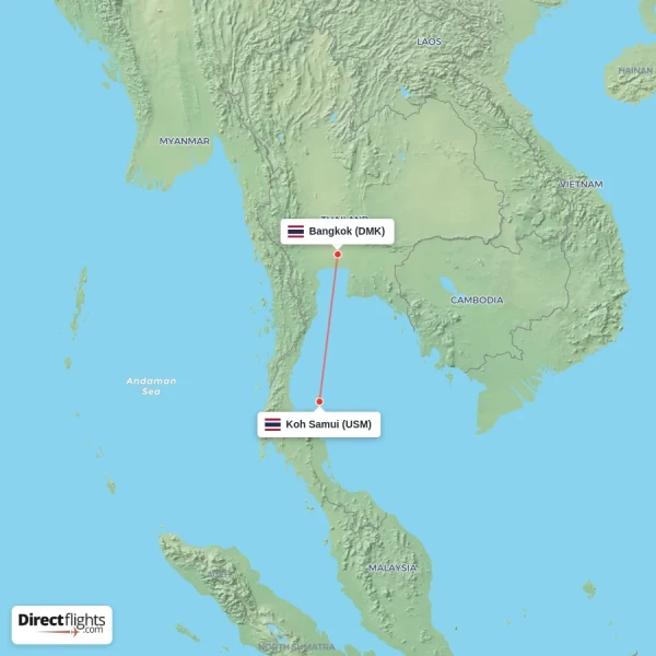 Koh Samui - Bangkok direct flight map