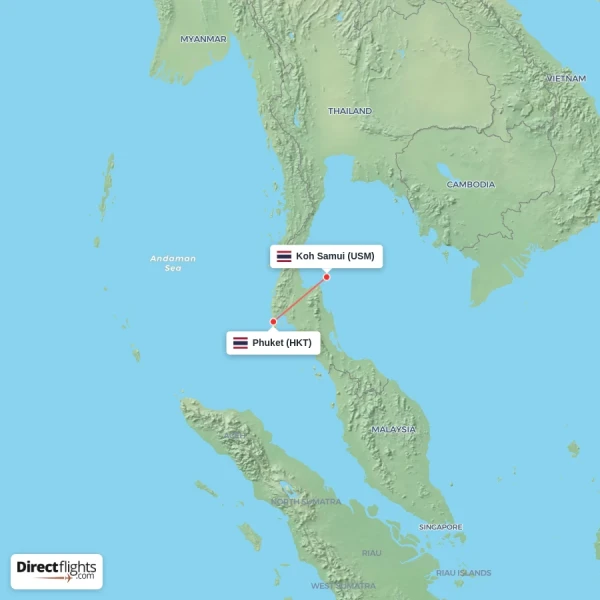 Koh Samui - Phuket direct flight map