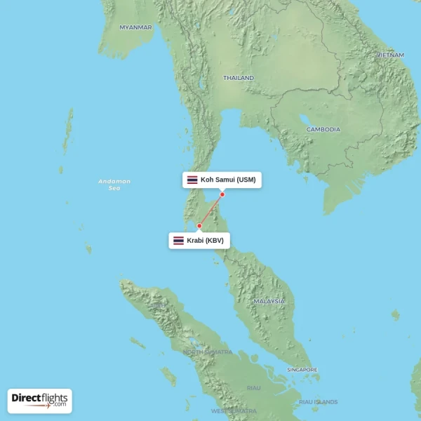Koh Samui - Krabi direct flight map
