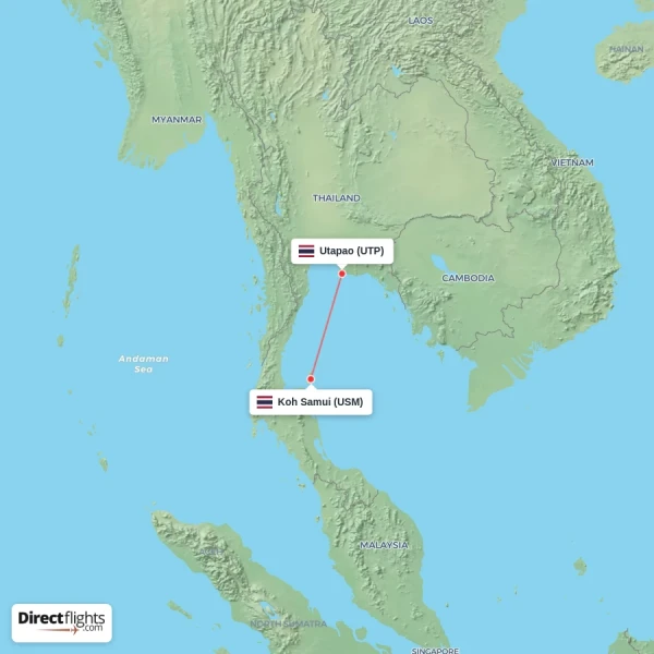 Koh Samui - Utapao direct flight map