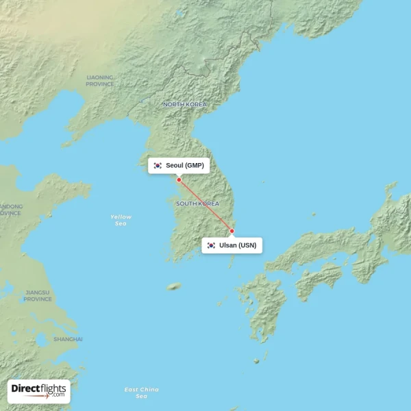 Ulsan - Seoul direct flight map
