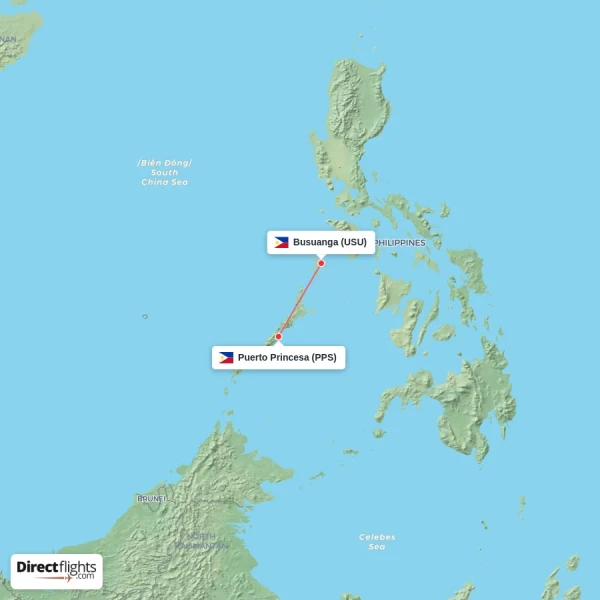 Busuanga - Puerto Princesa direct flight map