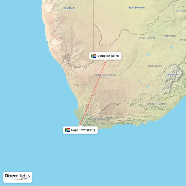 Upington - Cape Town direct flight map