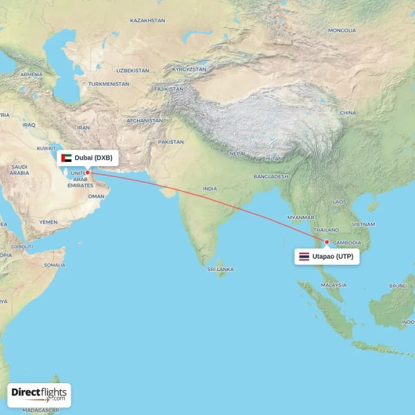 Utapao - Dubai direct flight map