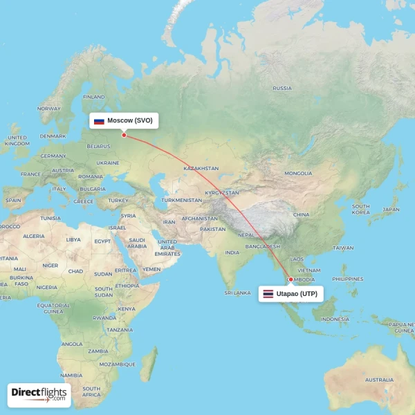 Utapao - Moscow direct flight map