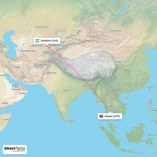 Utapao - Tashkent direct flight map