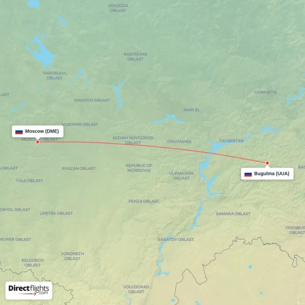 Bugulma - Moscow direct flight map