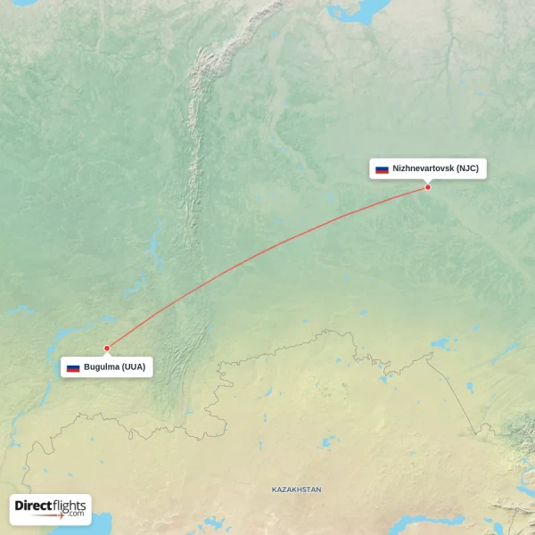 Bugulma - Nizhnevartovsk direct flight map