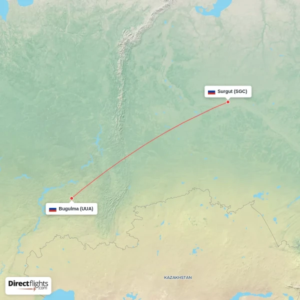 Bugulma - Surgut direct flight map