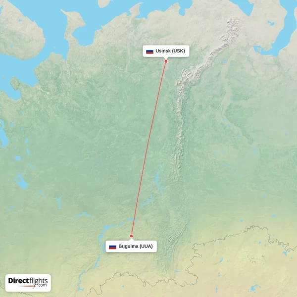 Bugulma - Usinsk direct flight map