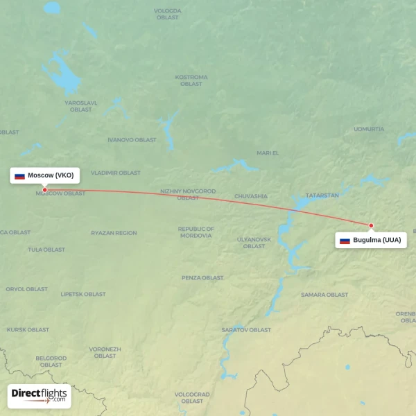 Bugulma - Moscow direct flight map