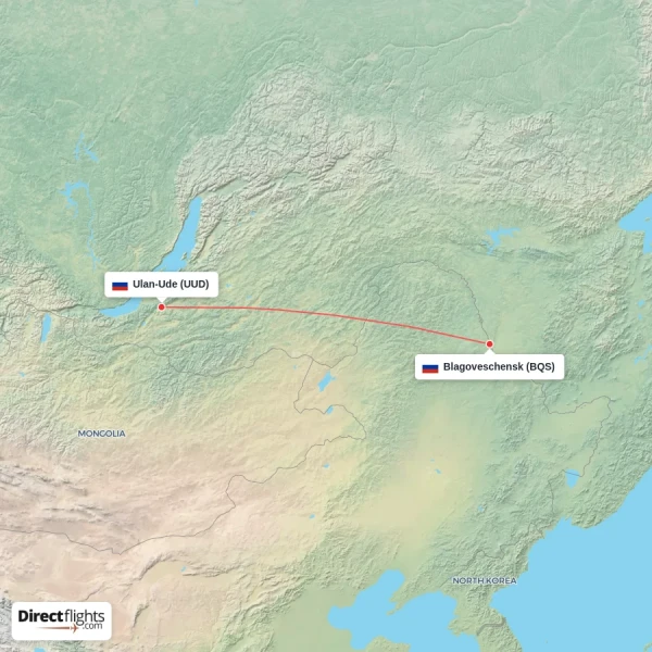 Ulan-Ude - Blagoveschensk direct flight map