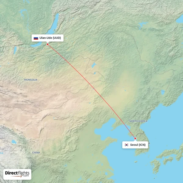Ulan-Ude - Seoul direct flight map
