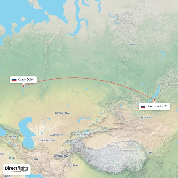 Ulan-Ude - Kazan direct flight map