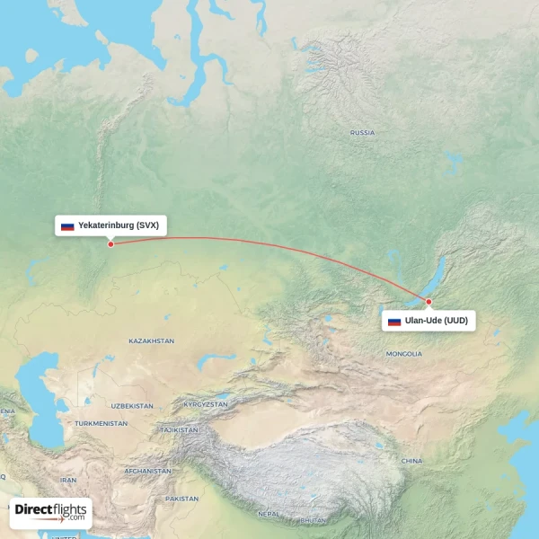 Ulan-Ude - Yekaterinburg direct flight map