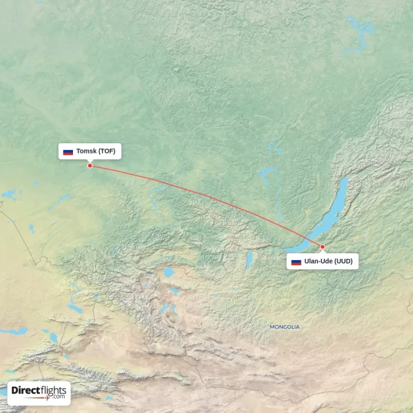 Ulan-Ude - Tomsk direct flight map