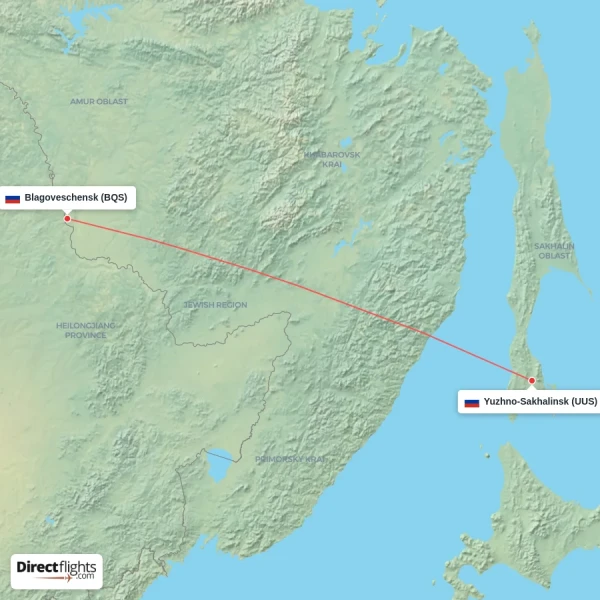 Yuzhno-Sakhalinsk - Blagoveschensk direct flight map