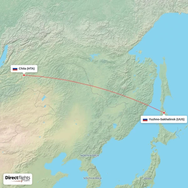 Yuzhno-Sakhalinsk - Chita direct flight map
