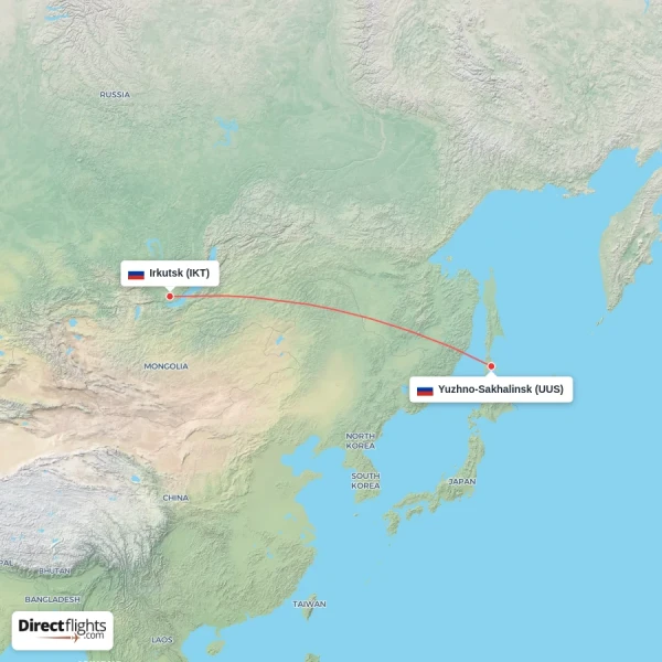 Yuzhno-Sakhalinsk - Irkutsk direct flight map