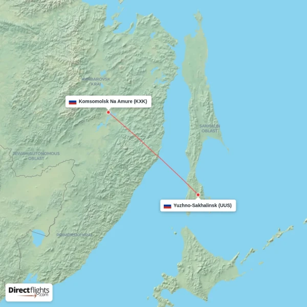 Yuzhno-Sakhalinsk - Komsomolsk Na Amure direct flight map