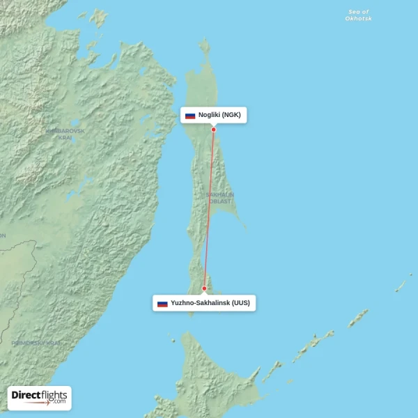Yuzhno-Sakhalinsk - Nogliki direct flight map