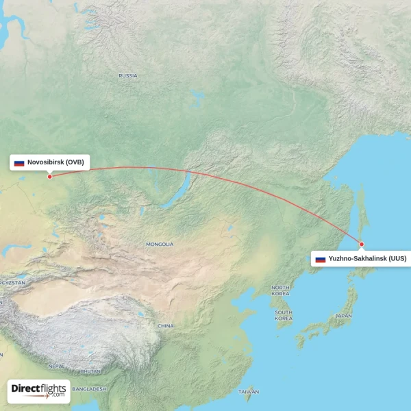 Yuzhno-Sakhalinsk - Novosibirsk direct flight map