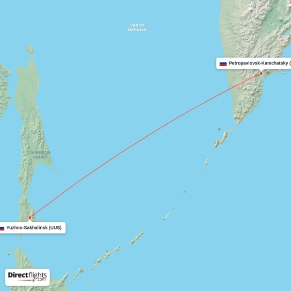 Yuzhno-Sakhalinsk - Petropavlovsk-Kamchatsky direct flight map