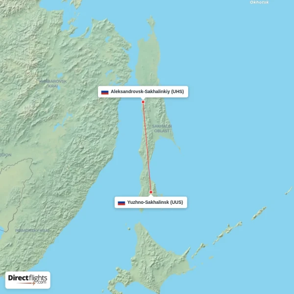 Yuzhno-Sakhalinsk - Aleksandrovsk-Sakhalinkiy direct flight map