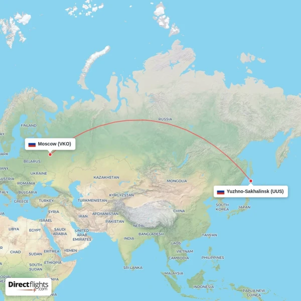 Yuzhno-Sakhalinsk - Moscow direct flight map