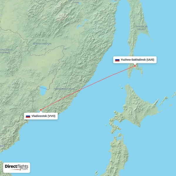 Yuzhno-Sakhalinsk - Vladivostok direct flight map