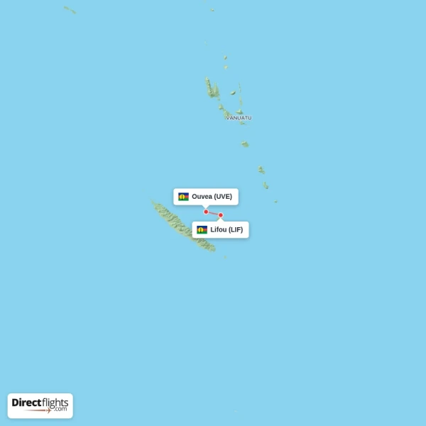 Ouvea - Lifou direct flight map