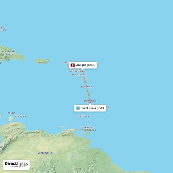 Saint Lucia - Antigua direct flight map