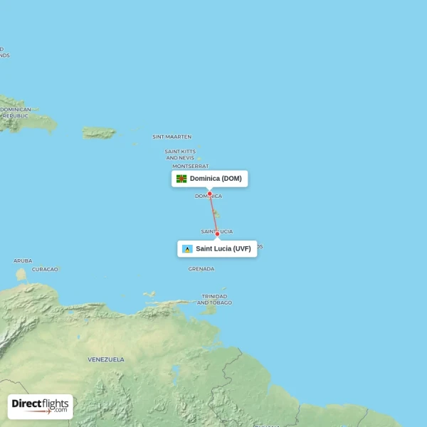 Saint Lucia - Dominica direct flight map