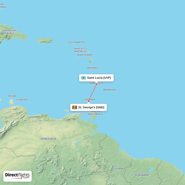 Saint Lucia - St. George's direct flight map