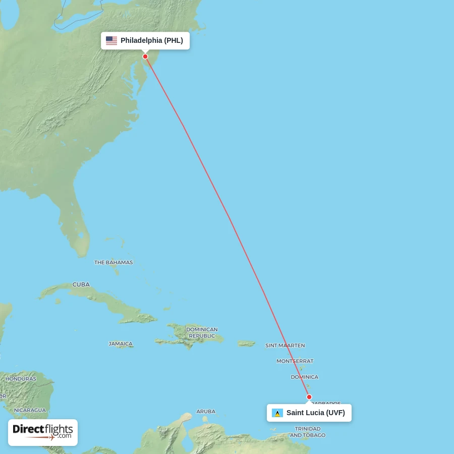 UVF - PHL route map