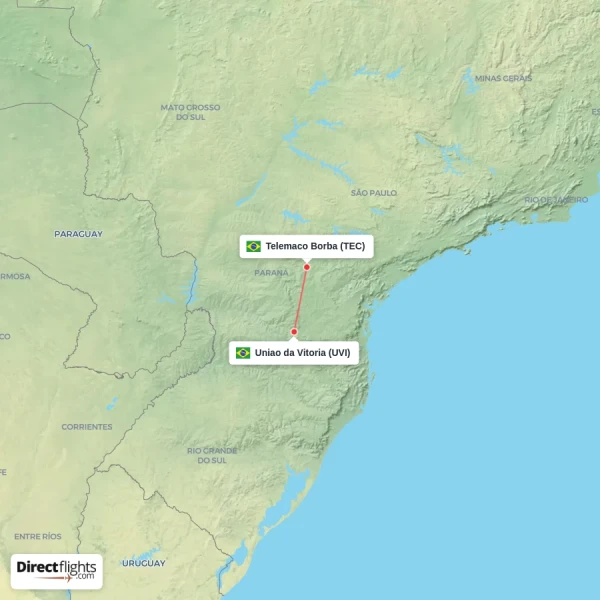Uniao da Vitoria - Telemaco Borba direct flight map