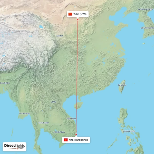 Yulin - Nha Trang direct flight map